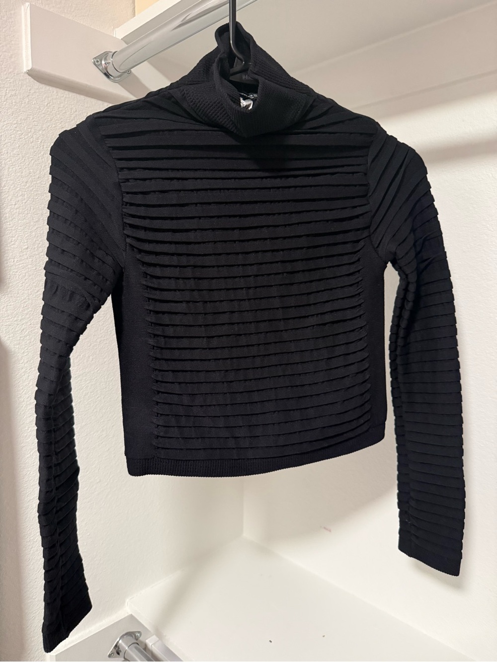 Zara Black Ribbed Pleat Turtleneck Sweater